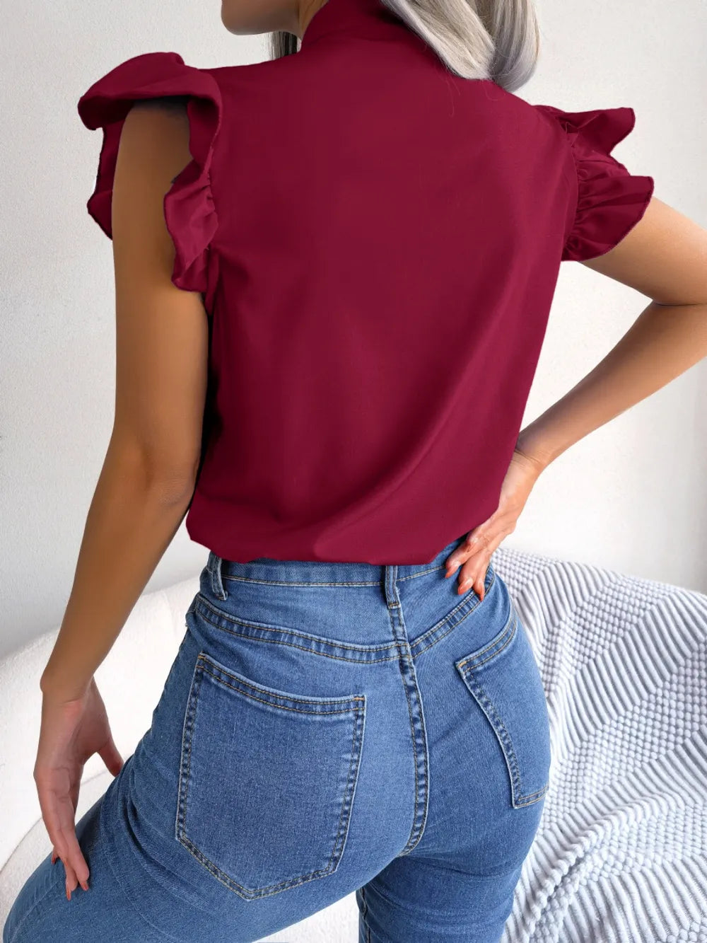 Women's Tie-Neck Cap-Sleeve Blouse