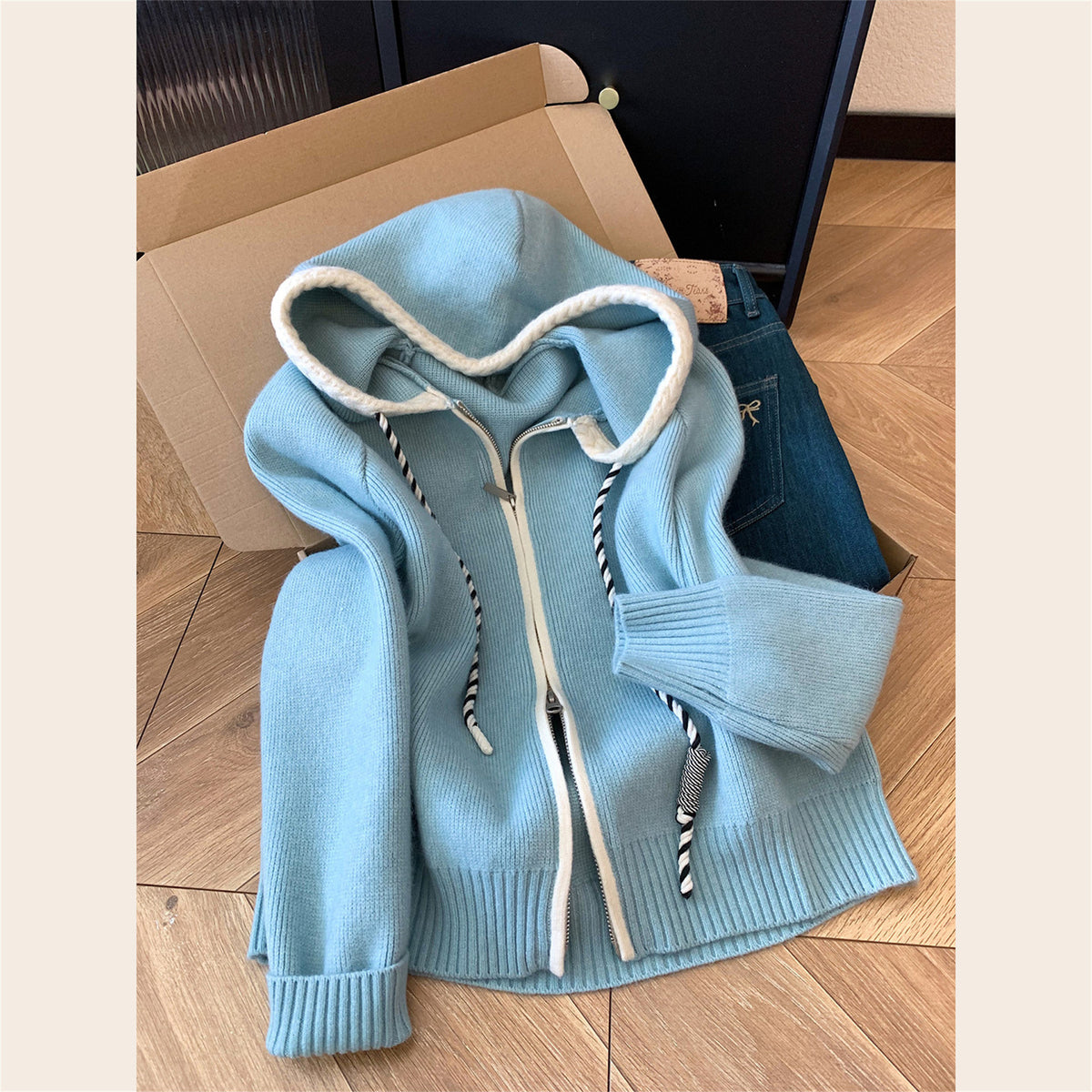 Women's Hooded Double Zipper Color Block Knit Cardigan - Soft Oversized Sweater Jacket, Plus Size
