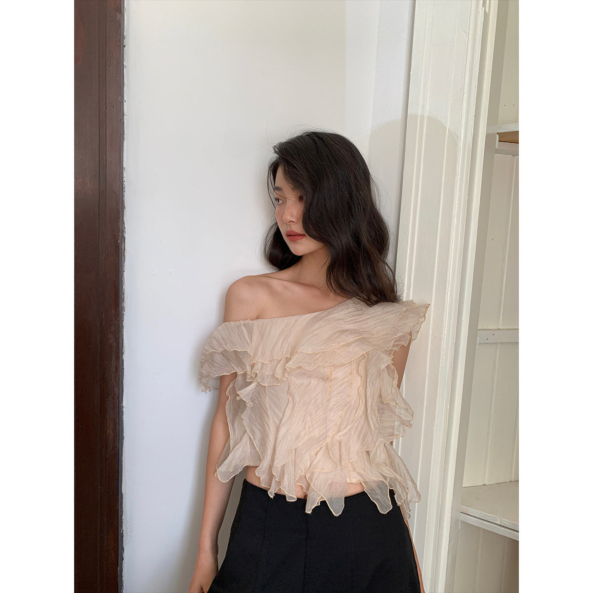 French ruffled chiffon sweater