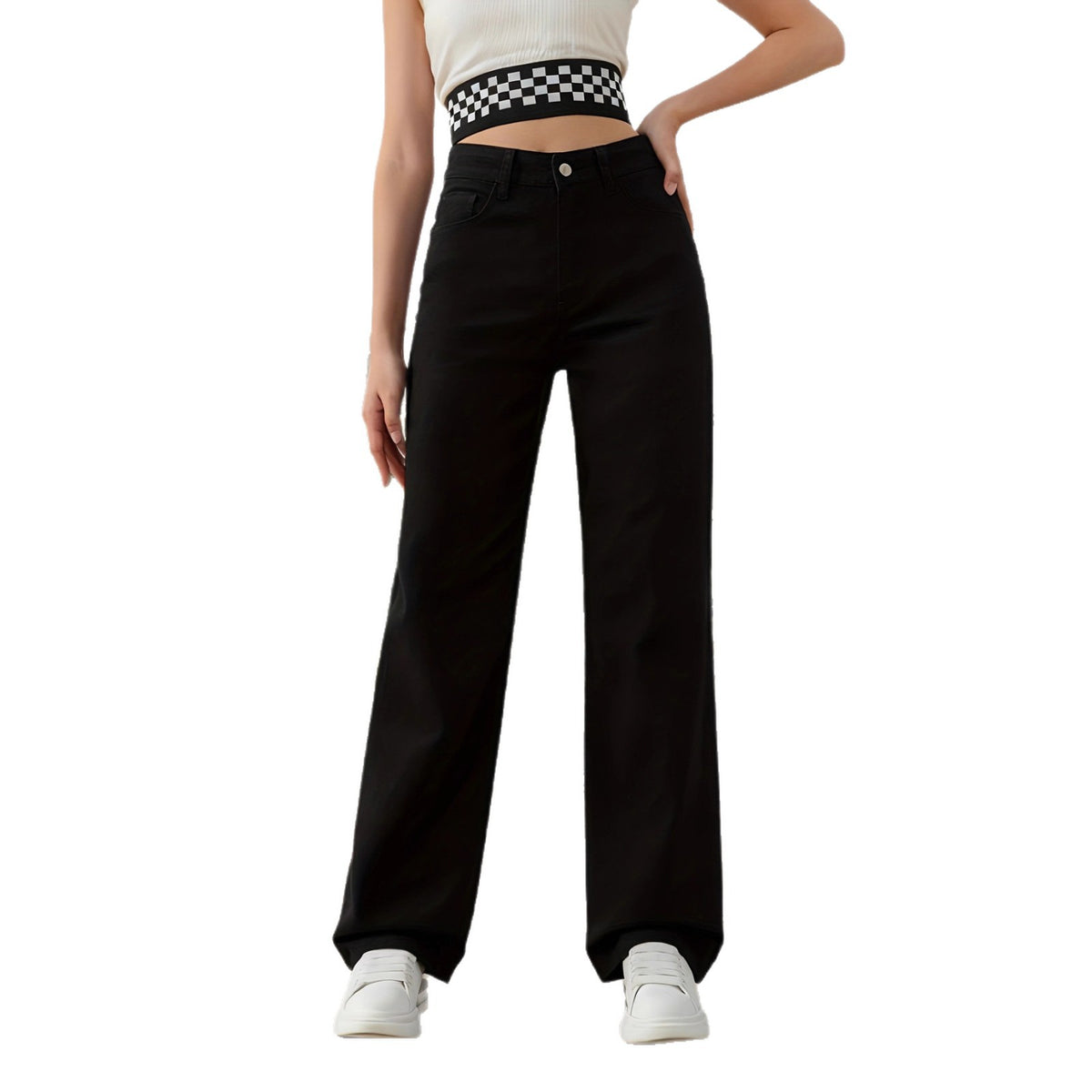 High-Waisted Rhinestone-Detail Jeans