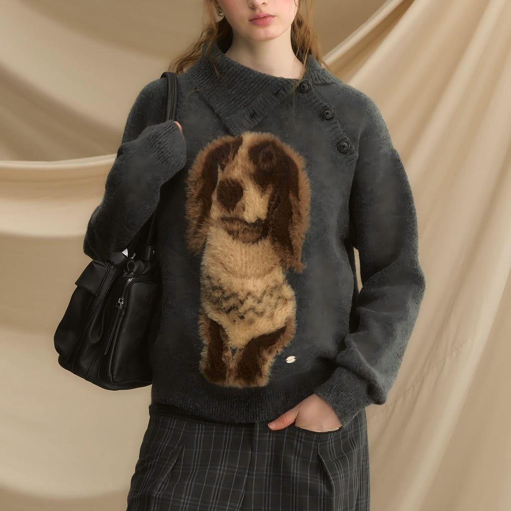 Women's Dog-Pattern Scarf-Neck Sweater
