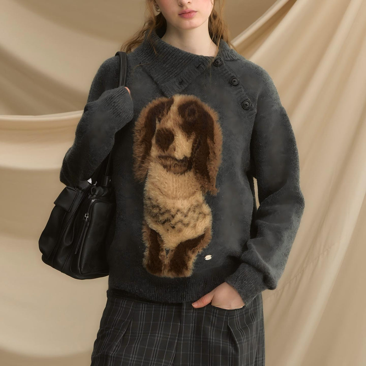 Women's Dog-Pattern Scarf-Neck Sweater