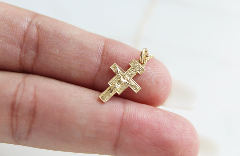 14K Gold San Damiano Crucifix Necklace