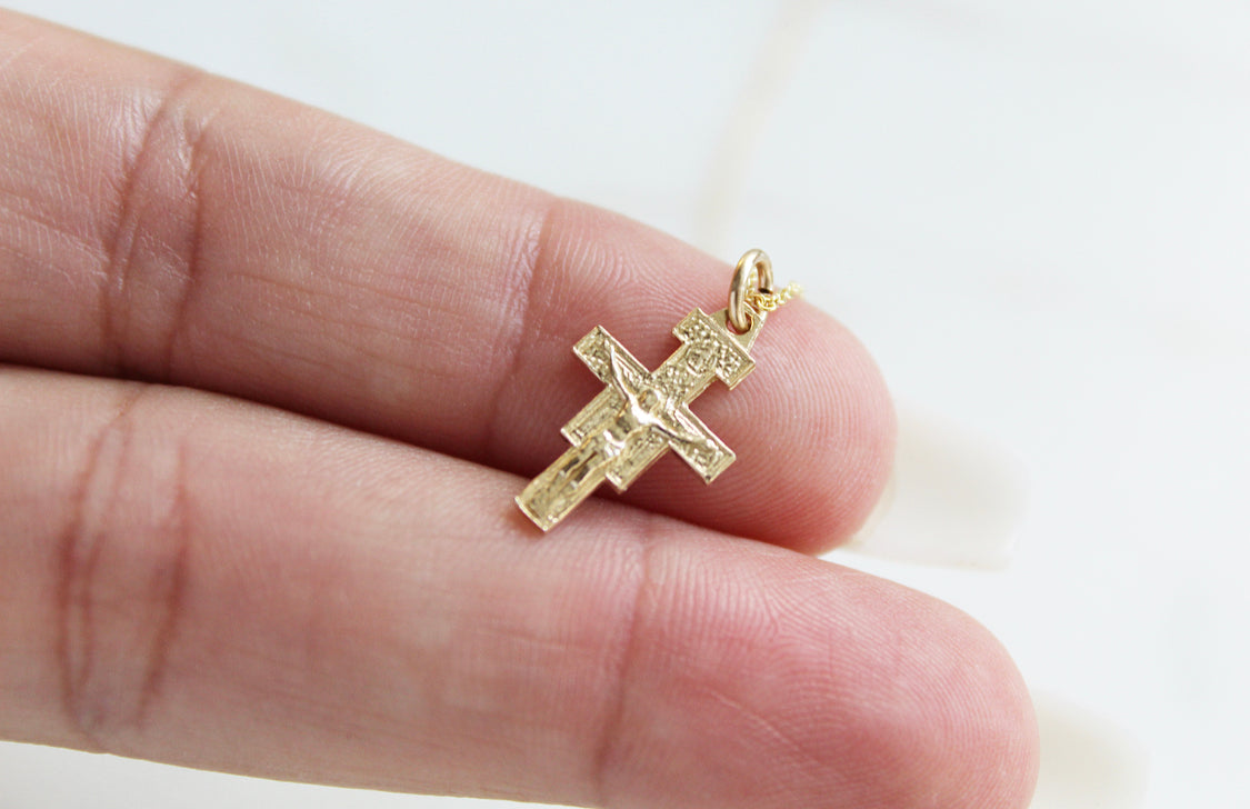 14K Gold San Damiano Crucifix Necklace