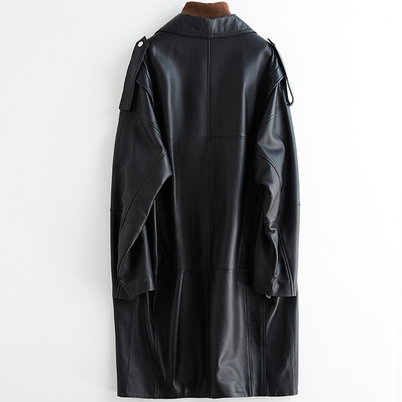 Women's Oversized Long Faux-Leather Biker Jacket
