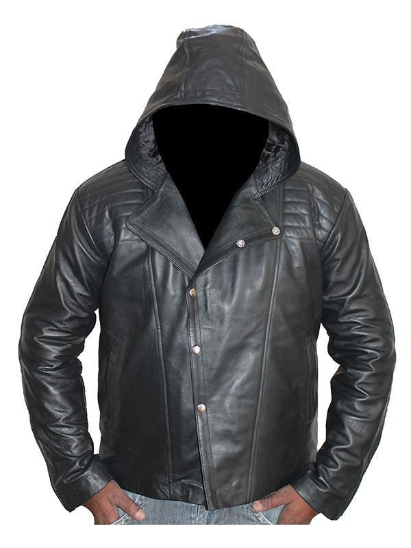 Mortal Men's Hooded Black Leather Jacket