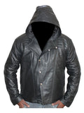 Mortal Men's Hooded Black Leather Jacket