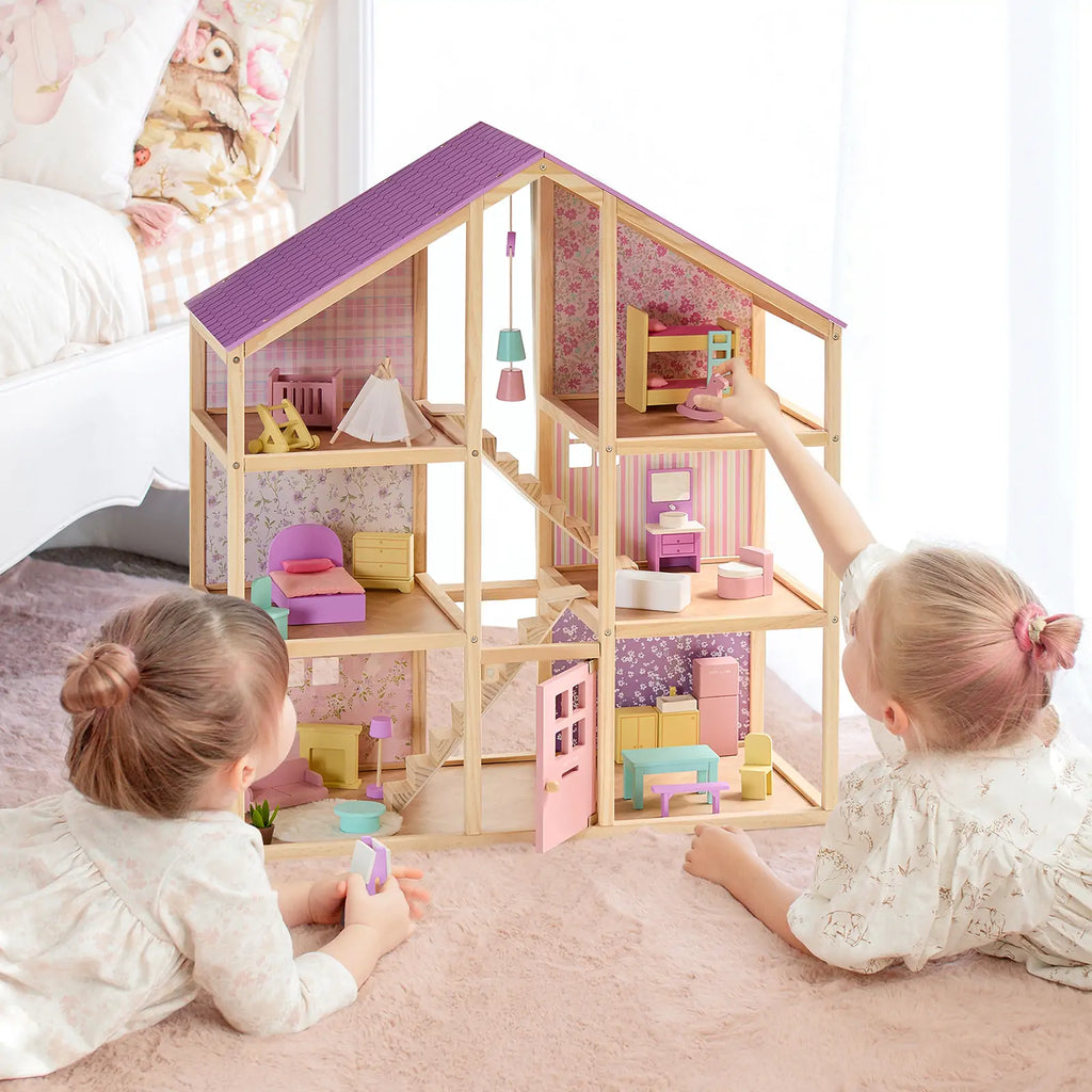 Tiny Land Sweetwood Unicorn Dollhouse with Wooden Dolls