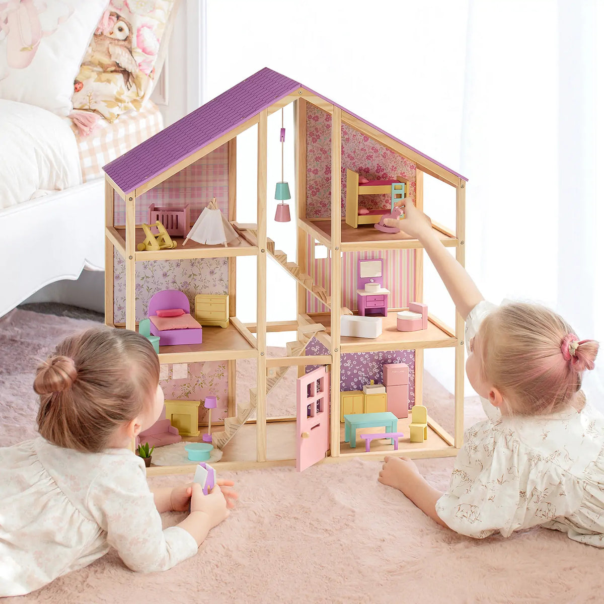 Tiny Land Sweetwood Unicorn Dollhouse with Wooden Dolls