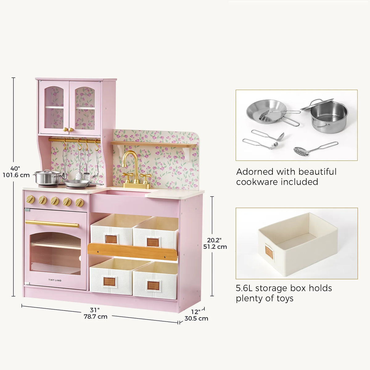 Tiny Land Wooden Play Kitchen with Storage