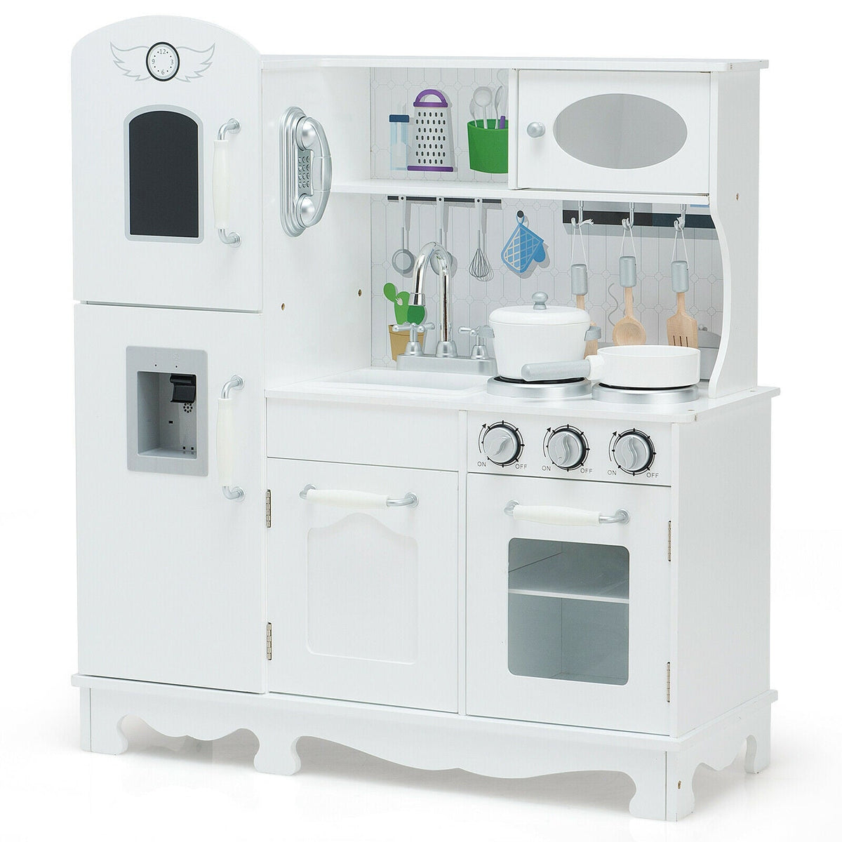 Kids' Pretend Play Kitchen with Water Dispenser & Cookware