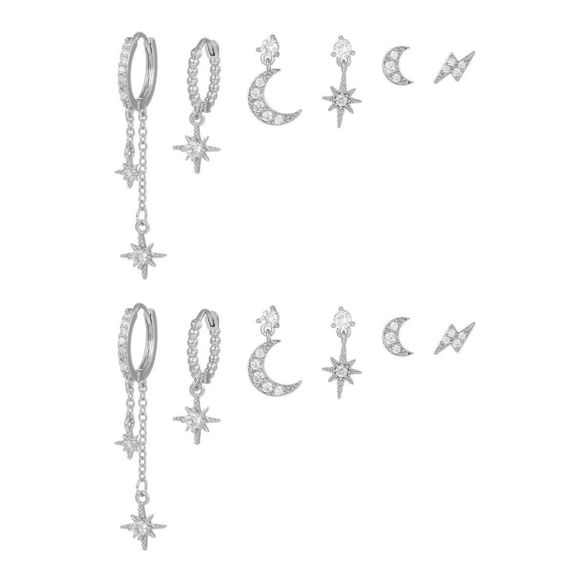 Celestial Star & Moon Six-Piece Earring Set