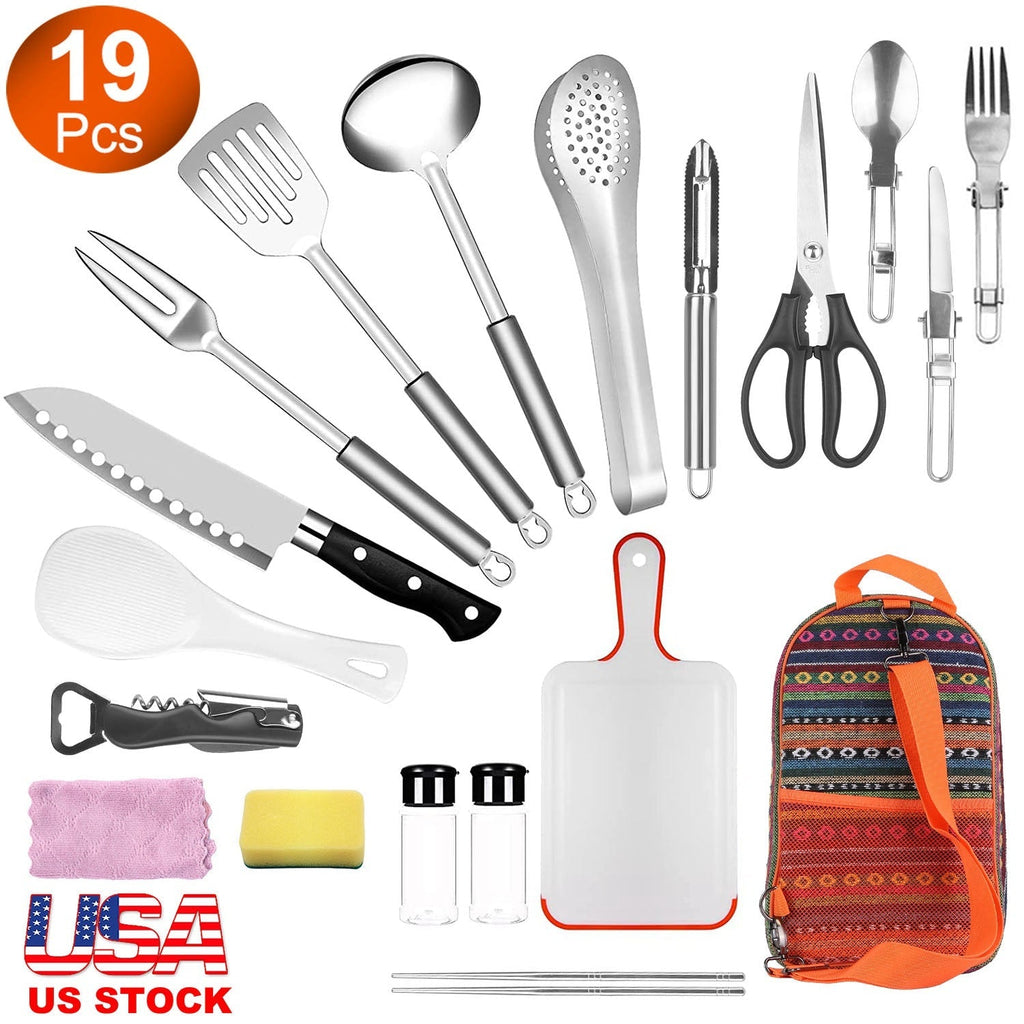 19-Piece Camping Cooking Utensil Kit with Storage Bag