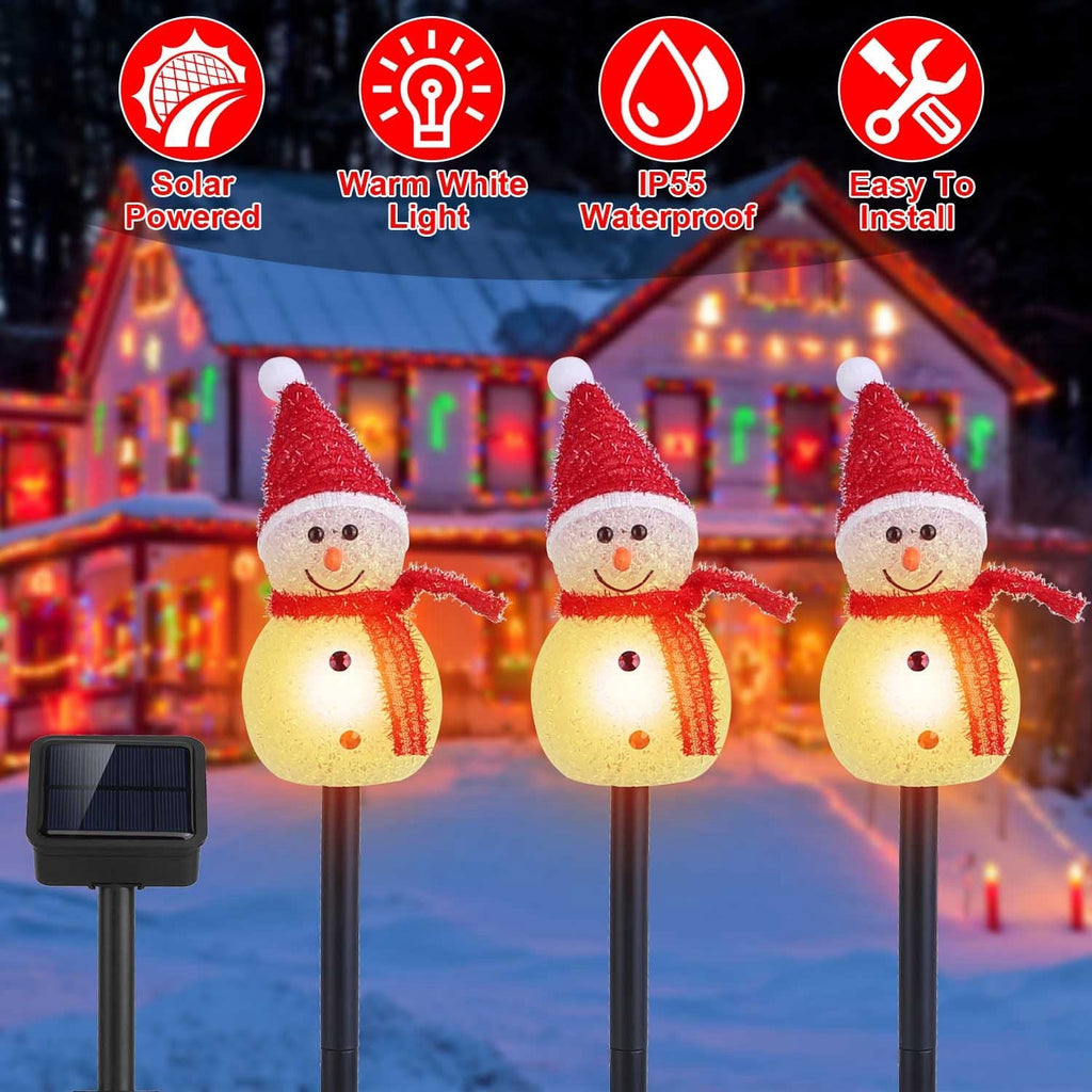1Pc Solar Powered Lamp 3 Snowmen Outdoor Decorative Christmas Lamp Garden Stake Light IP55