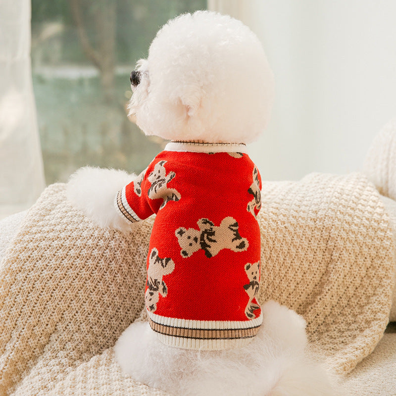Bear-Pattern Dog Sweater – Lightweight Winter Clothing for Puppies