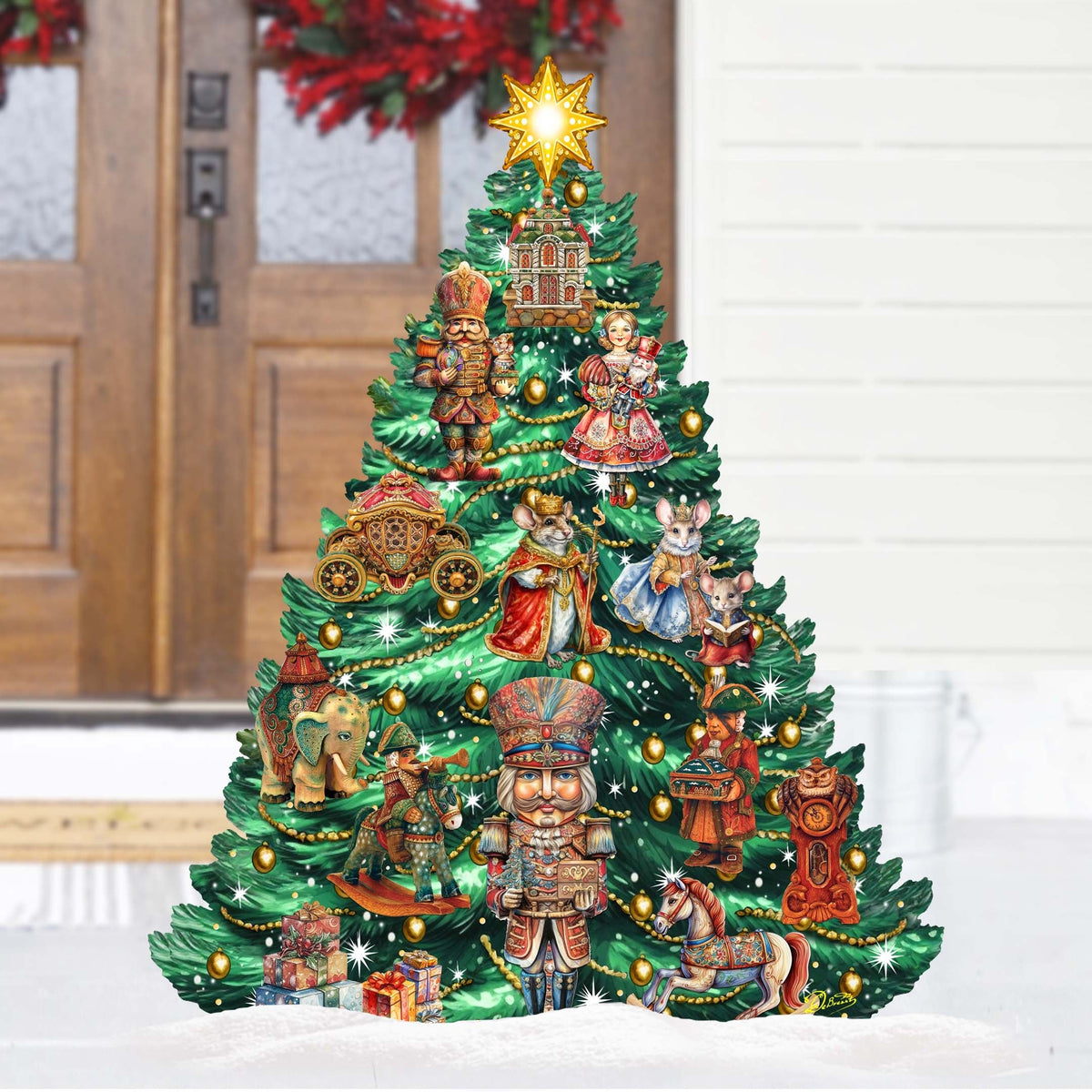 Nutcracker-Themed Christmas Tree Outdoor Indoor Decor Wooden Christmas Decoration by G. Debrekht