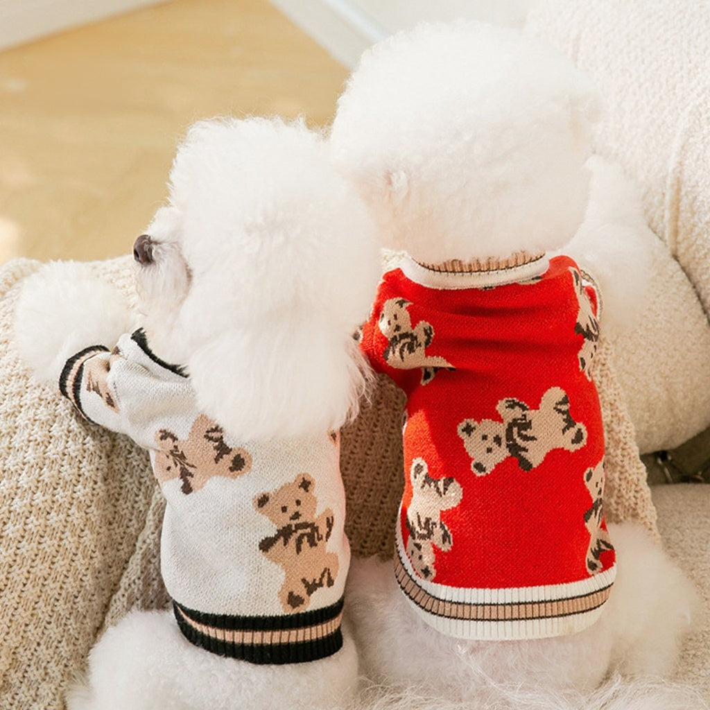 Bear-Pattern Dog Sweater – Lightweight Winter Clothing for Puppies