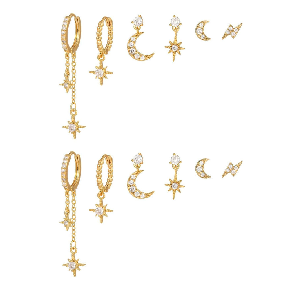 Celestial Star & Moon Six-Piece Earring Set