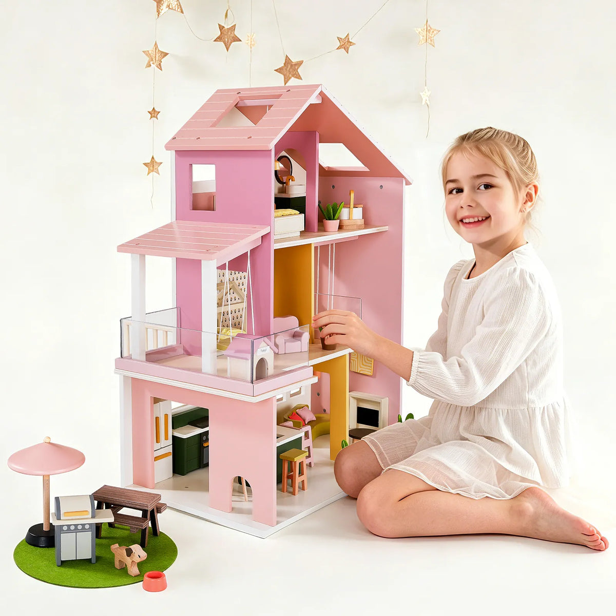 Tiny Land Sweetwood Edge Dollhouse — Green & Pink