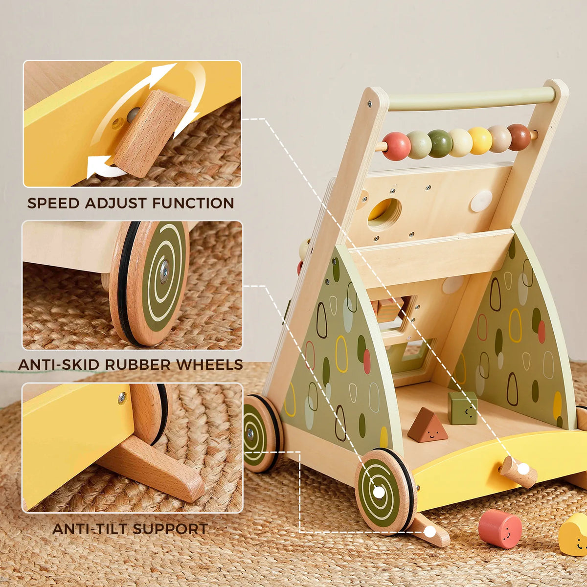 Tiny Land Sage Green Wooden Baby Walker