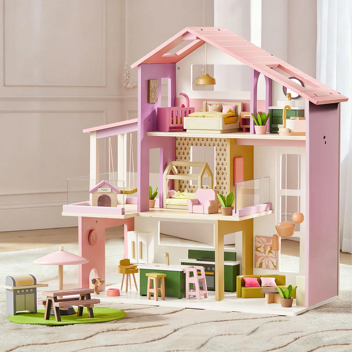 Tiny Land Sweetwood Edge Dollhouse — Green & Pink