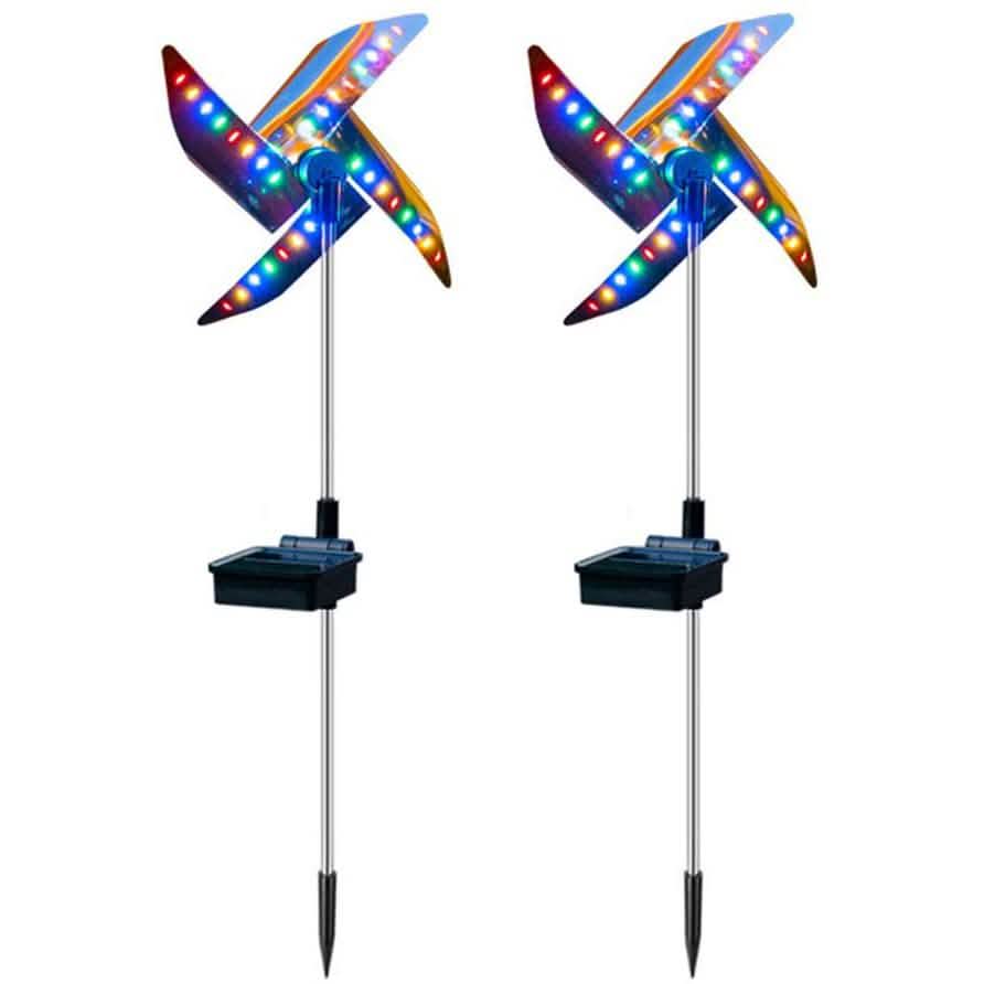 Solar LED Windmill Ground Lights – 2-Pack