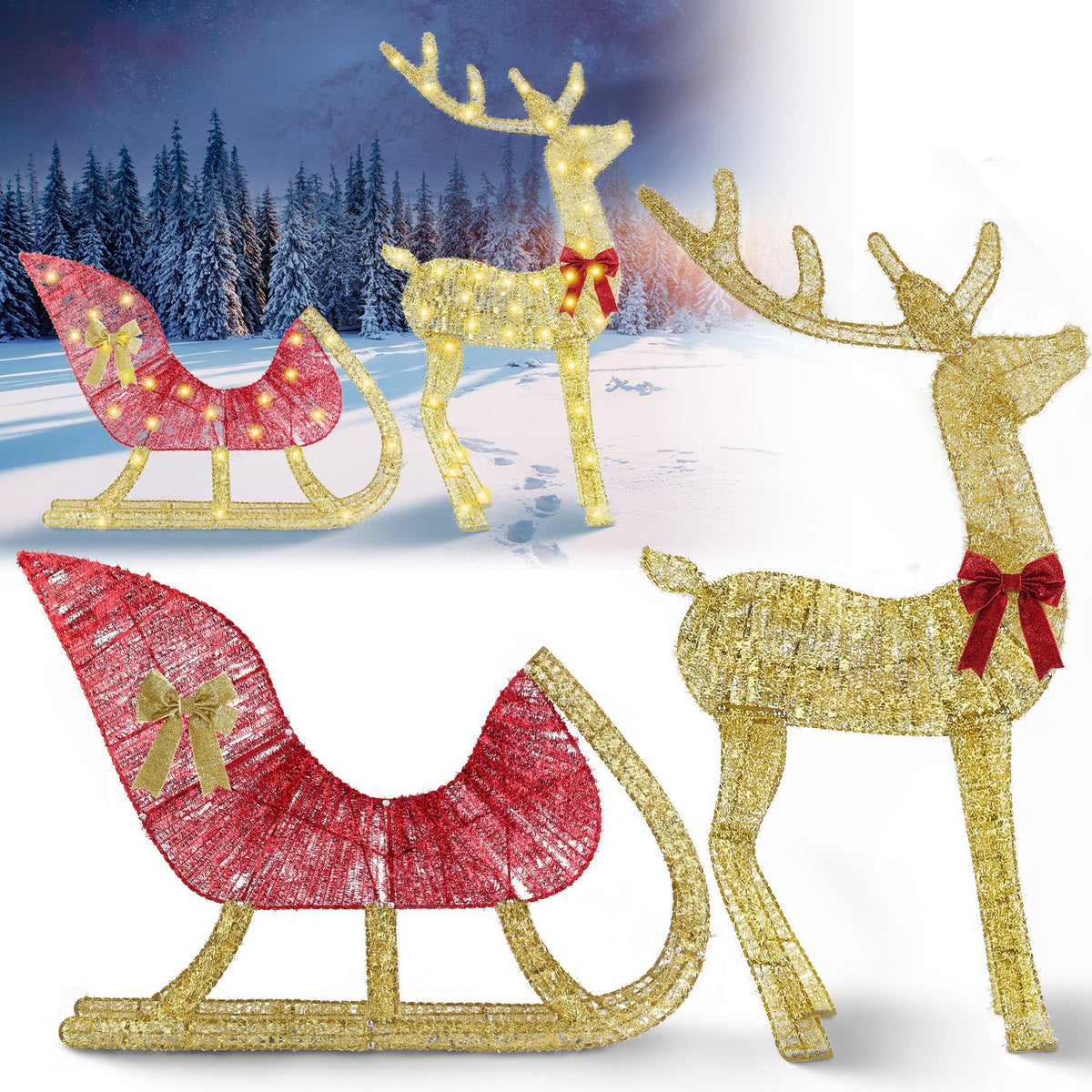 Lighted Christmas Reindeer & Sleigh Indoor Outdoor Christmas Decoration Christmas Lighted Display