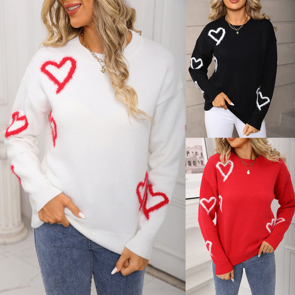 Heart Crewneck Pullover Sweater