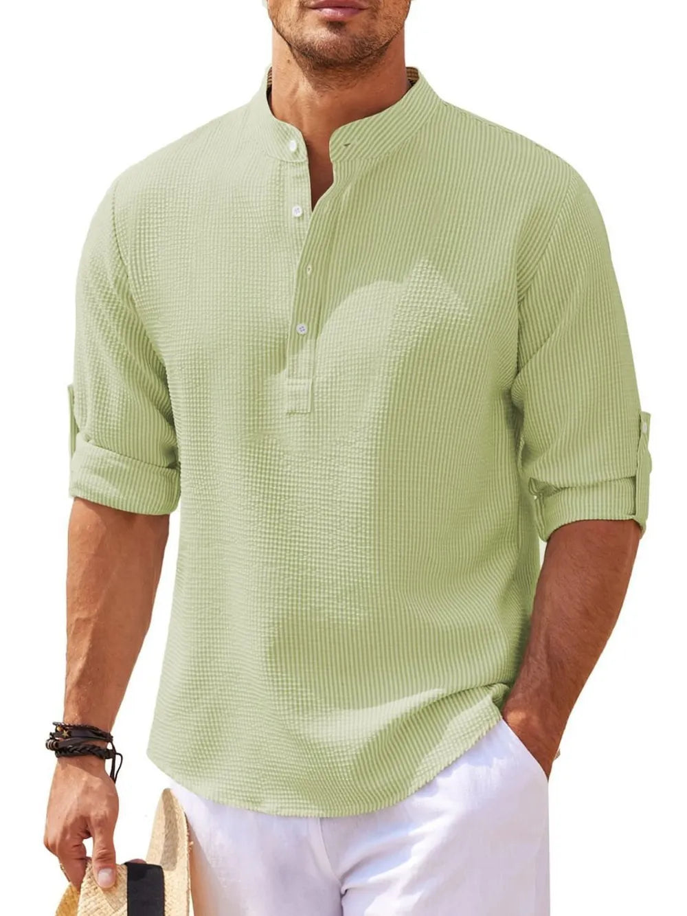 Men's Plus Size Half-Button Long-Sleeve Shirt