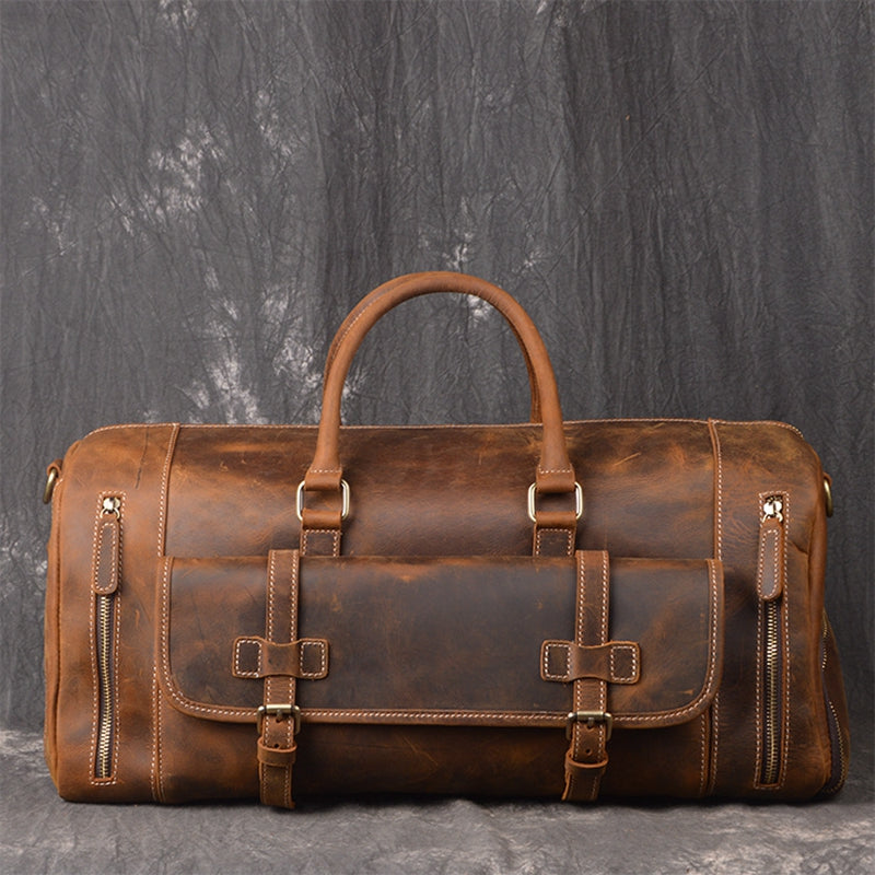 Vintage Full-Grain Crazy Horse Leather Weekender Bag