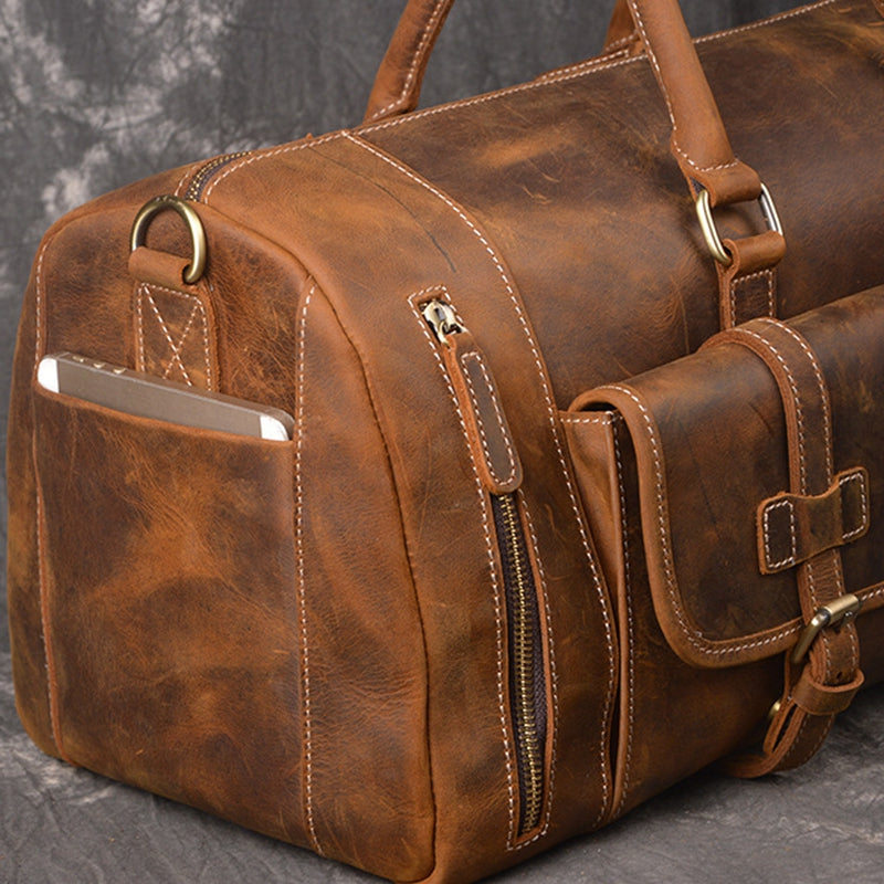 Vintage Full-Grain Crazy Horse Leather Weekender Bag