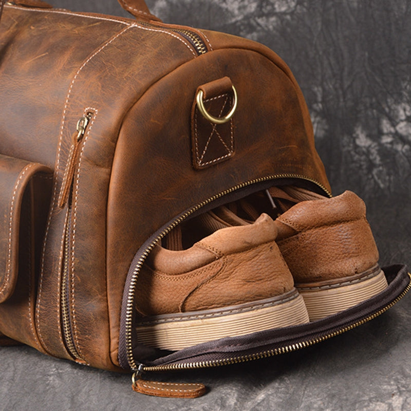Vintage Full-Grain Crazy Horse Leather Weekender Bag