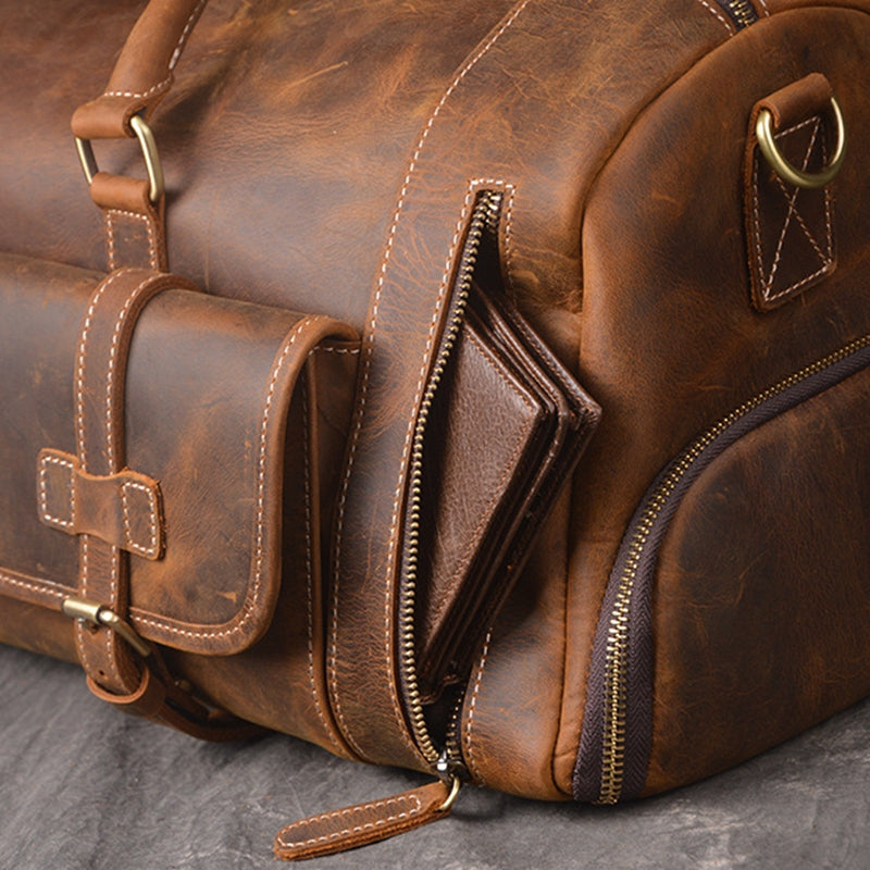 Vintage Full-Grain Crazy Horse Leather Weekender Bag