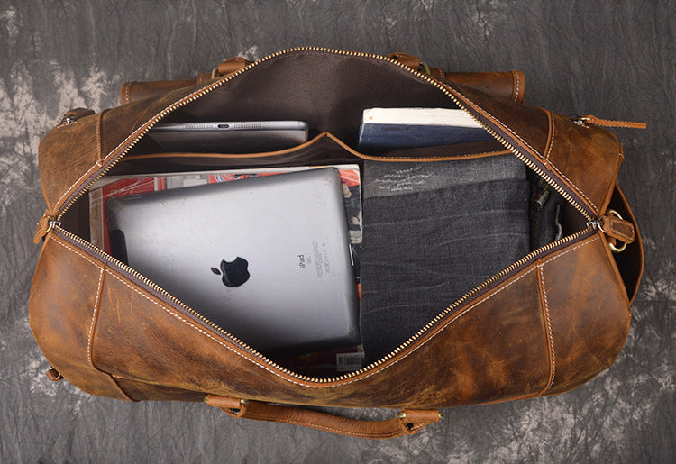 Vintage Full-Grain Crazy Horse Leather Weekender Bag