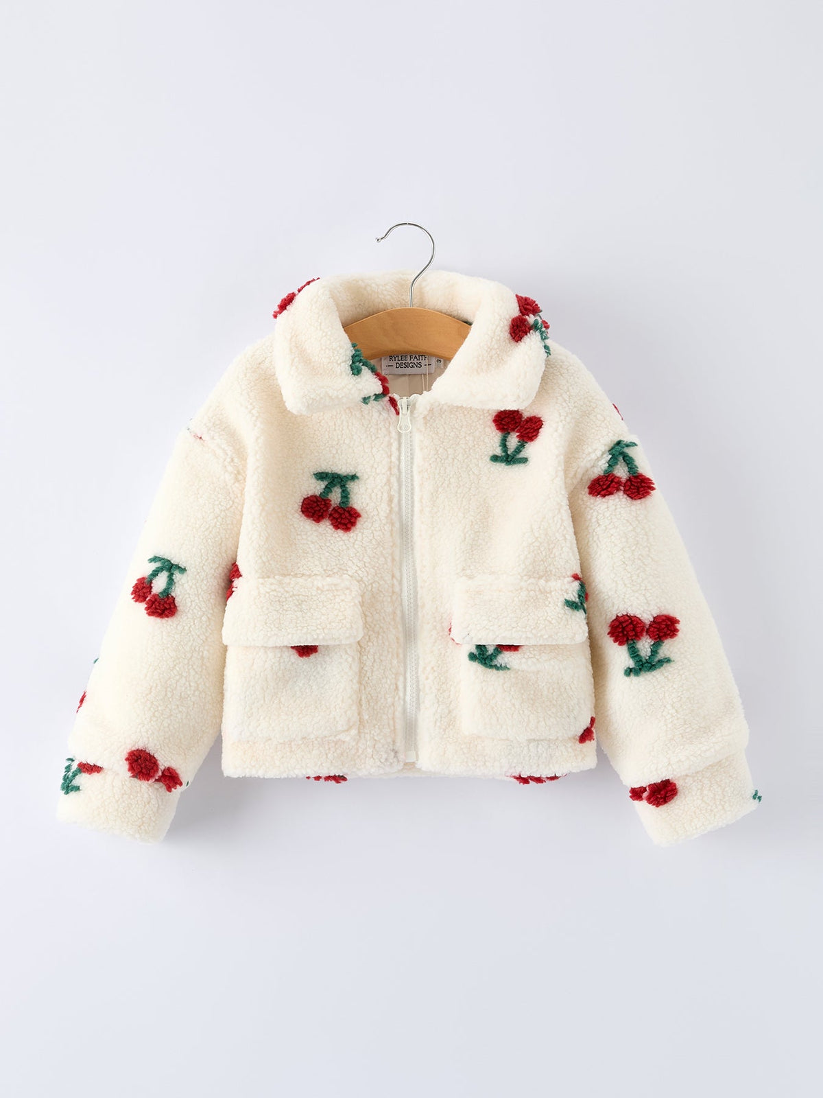 Girls’ Cherry Plush Zip-Up Winter Jacket
