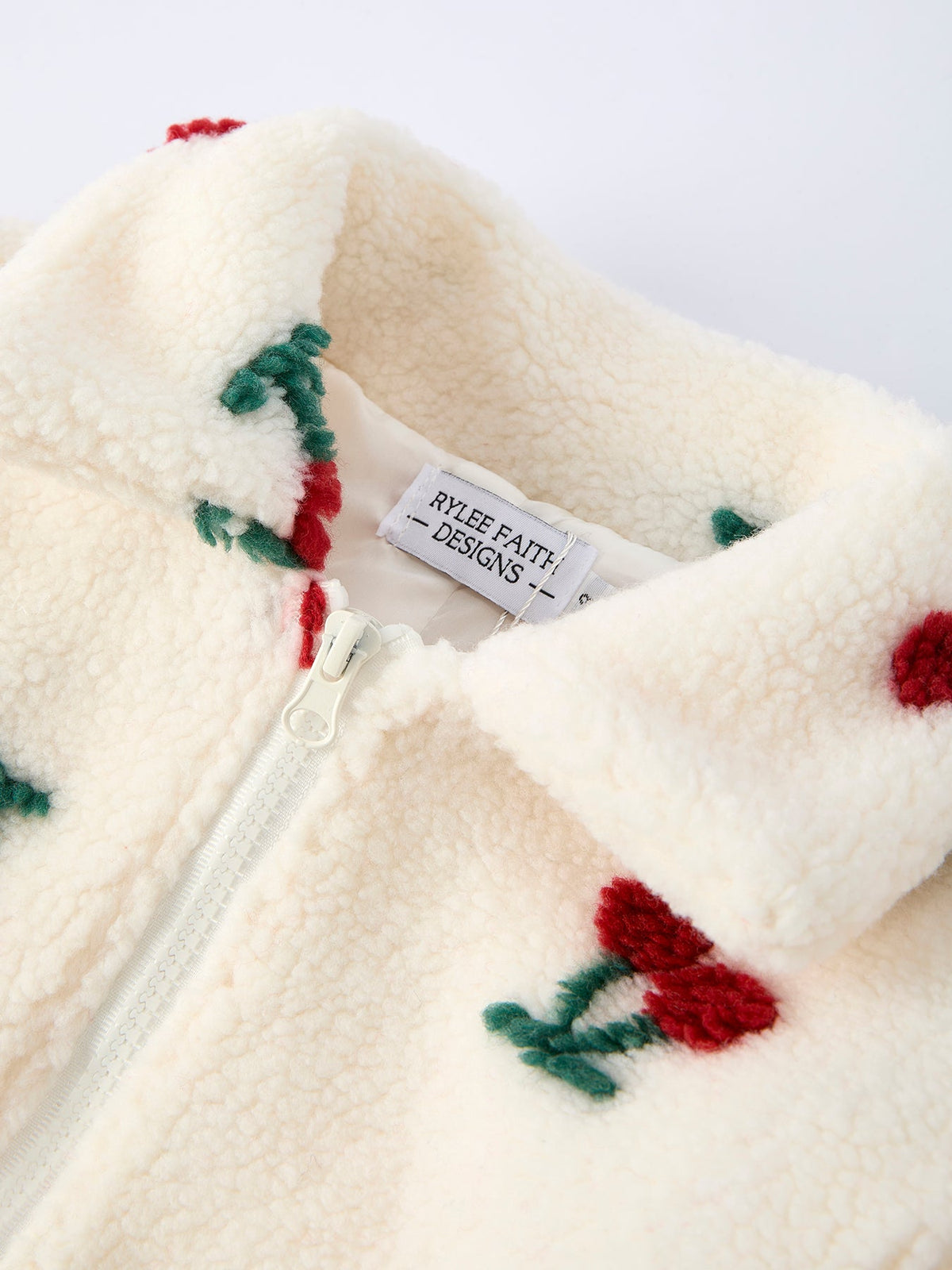 Girls’ Cherry Plush Zip-Up Winter Jacket