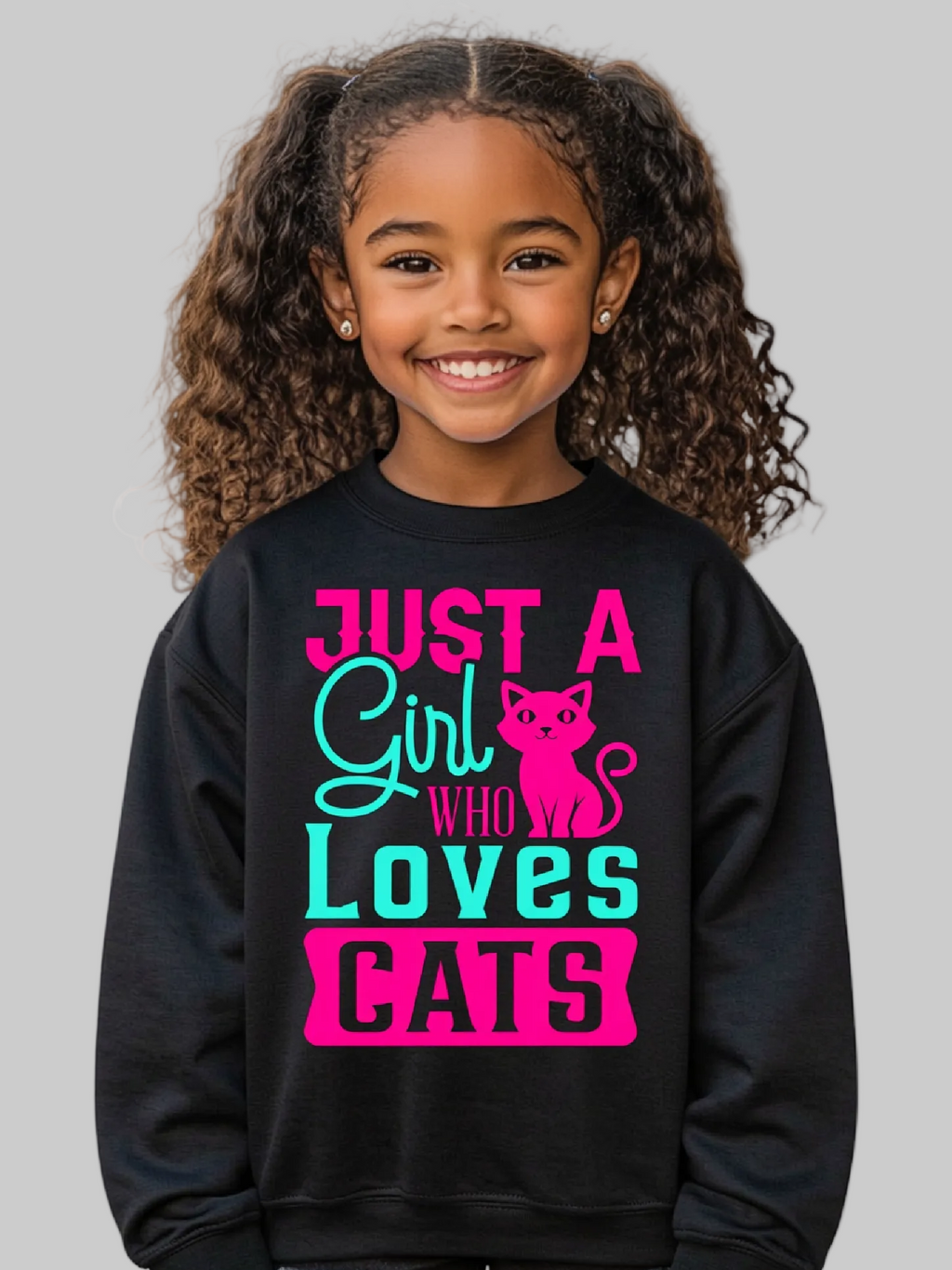 Girls' Just a Girl Who Loves Cats Crewneck Sweatshirt