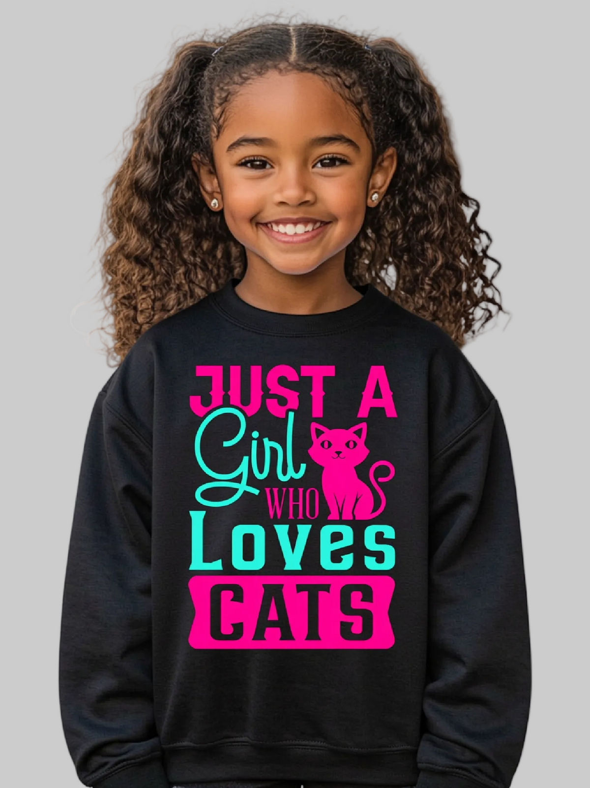 Girls' Just a Girl Who Loves Cats Crewneck Sweatshirt