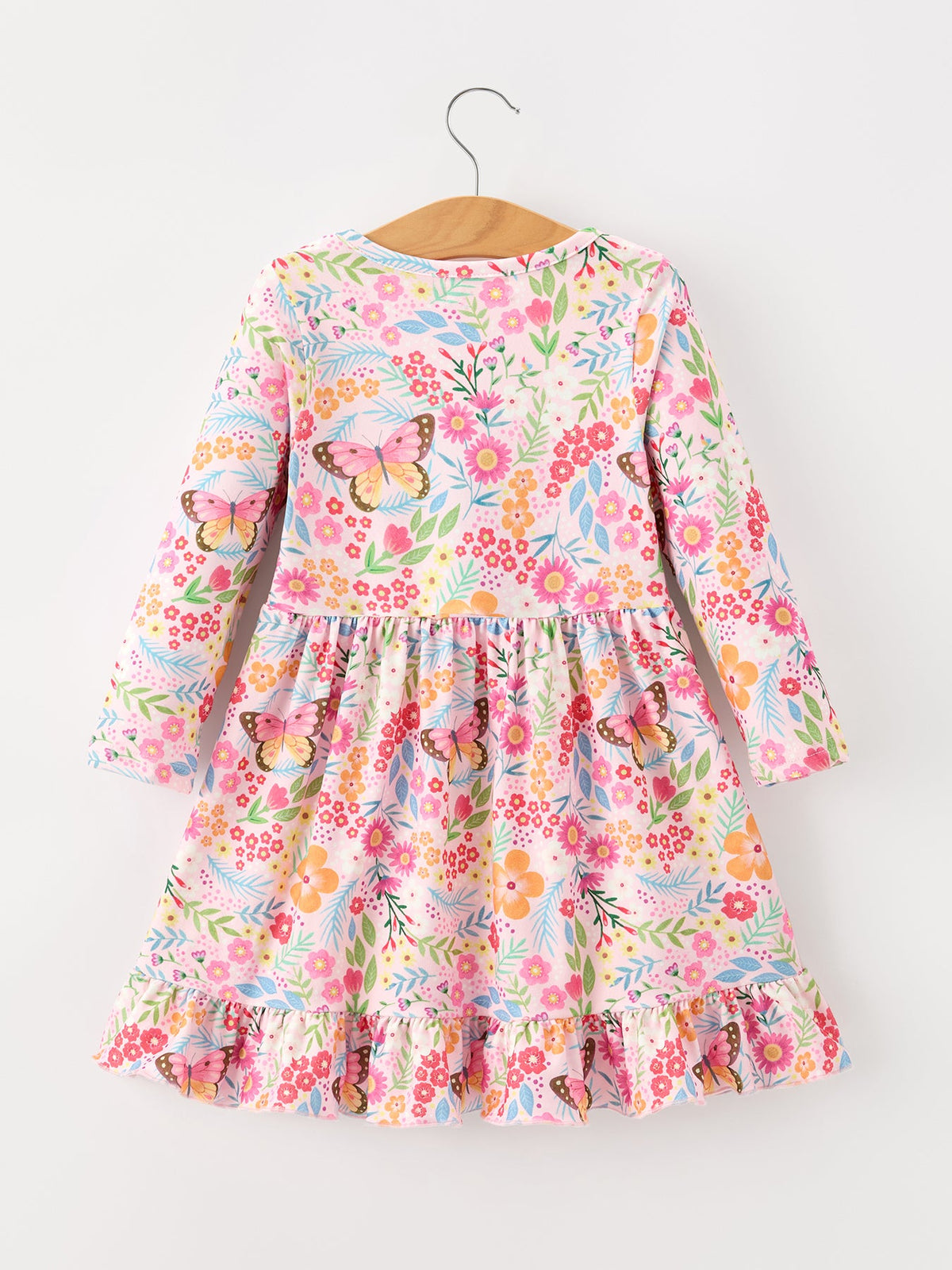 Girls' Butterfly & Floral Long-Sleeve Twirl Dress
