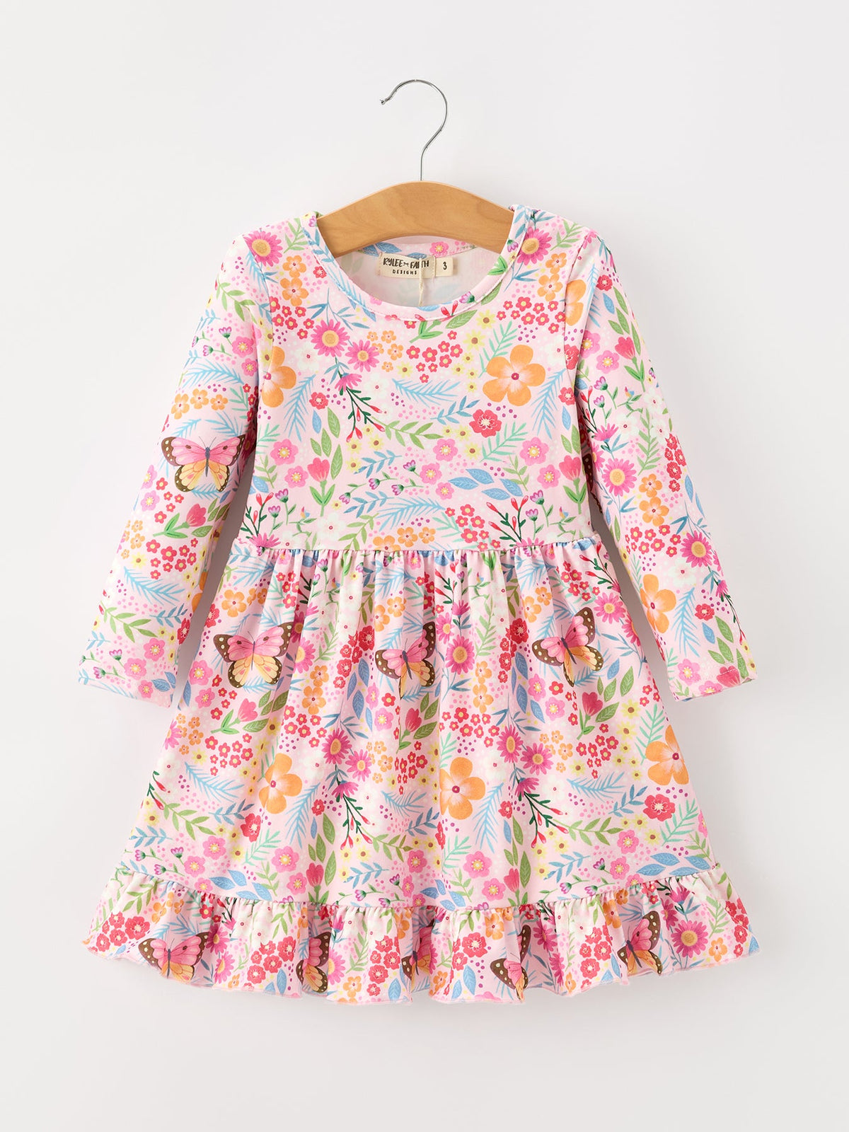 Girls' Butterfly & Floral Long-Sleeve Twirl Dress