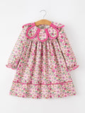 Girls' Hot Pink Floral Dress with Petal Collar