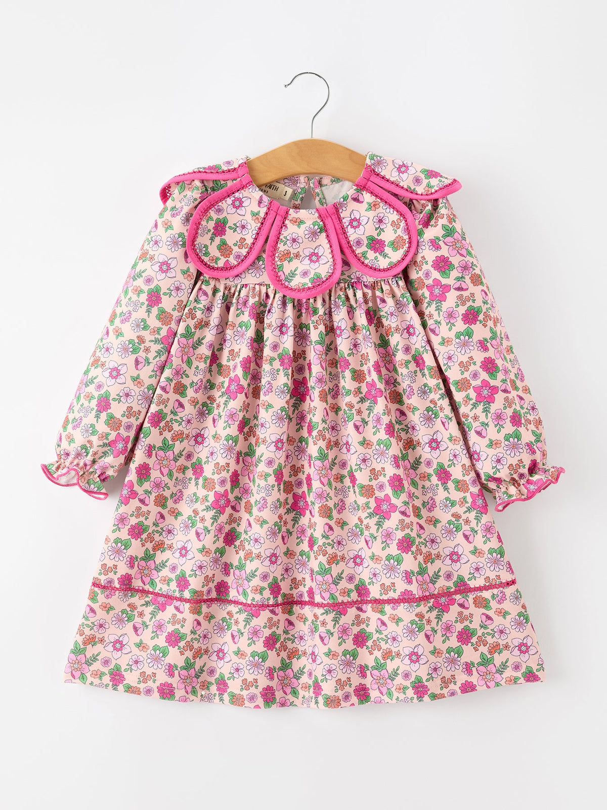 Girls' Hot Pink Floral Dress with Petal Collar