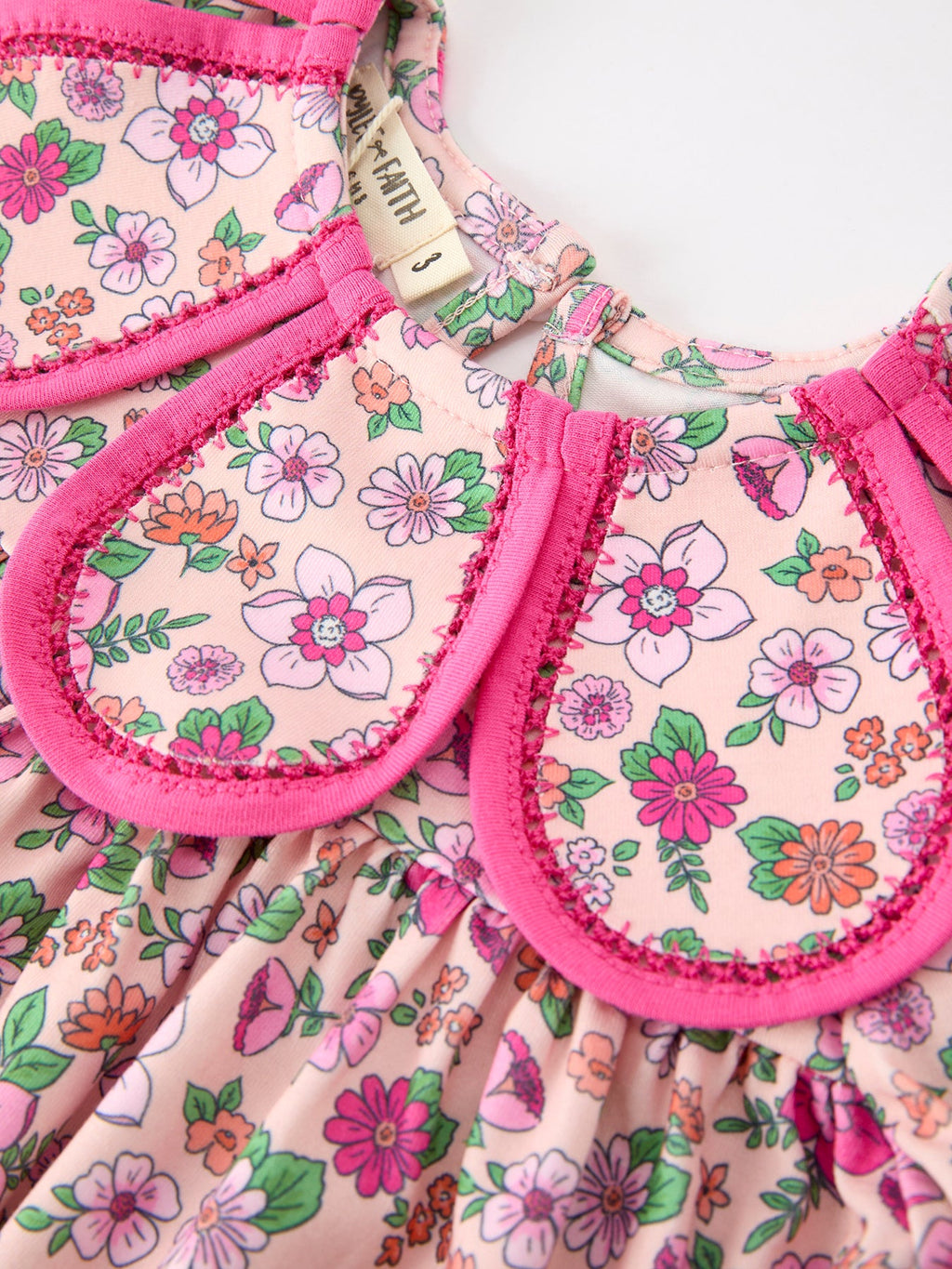 Girls' Hot Pink Floral Dress with Petal Collar