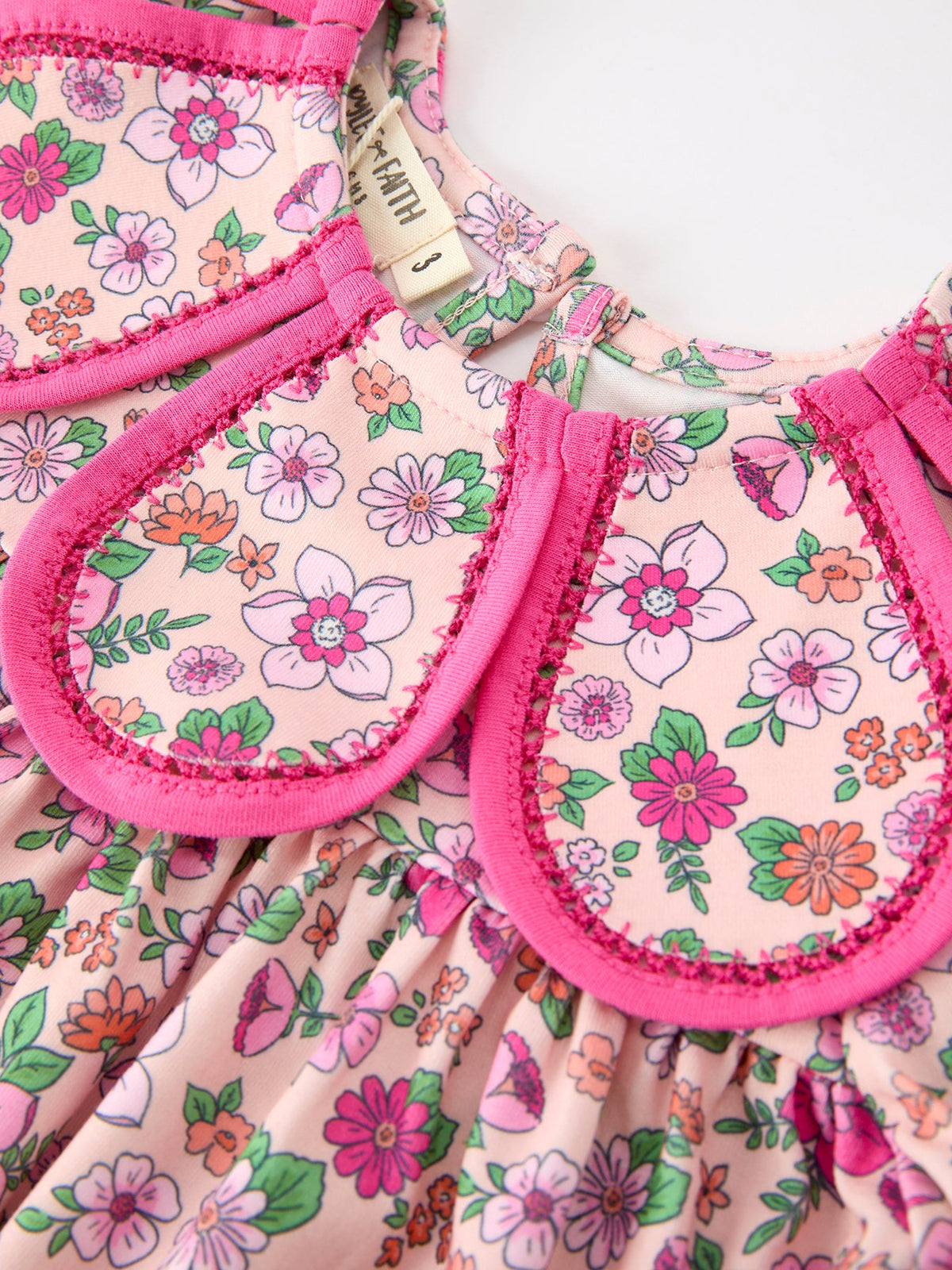 Girls' Hot Pink Floral Dress with Petal Collar