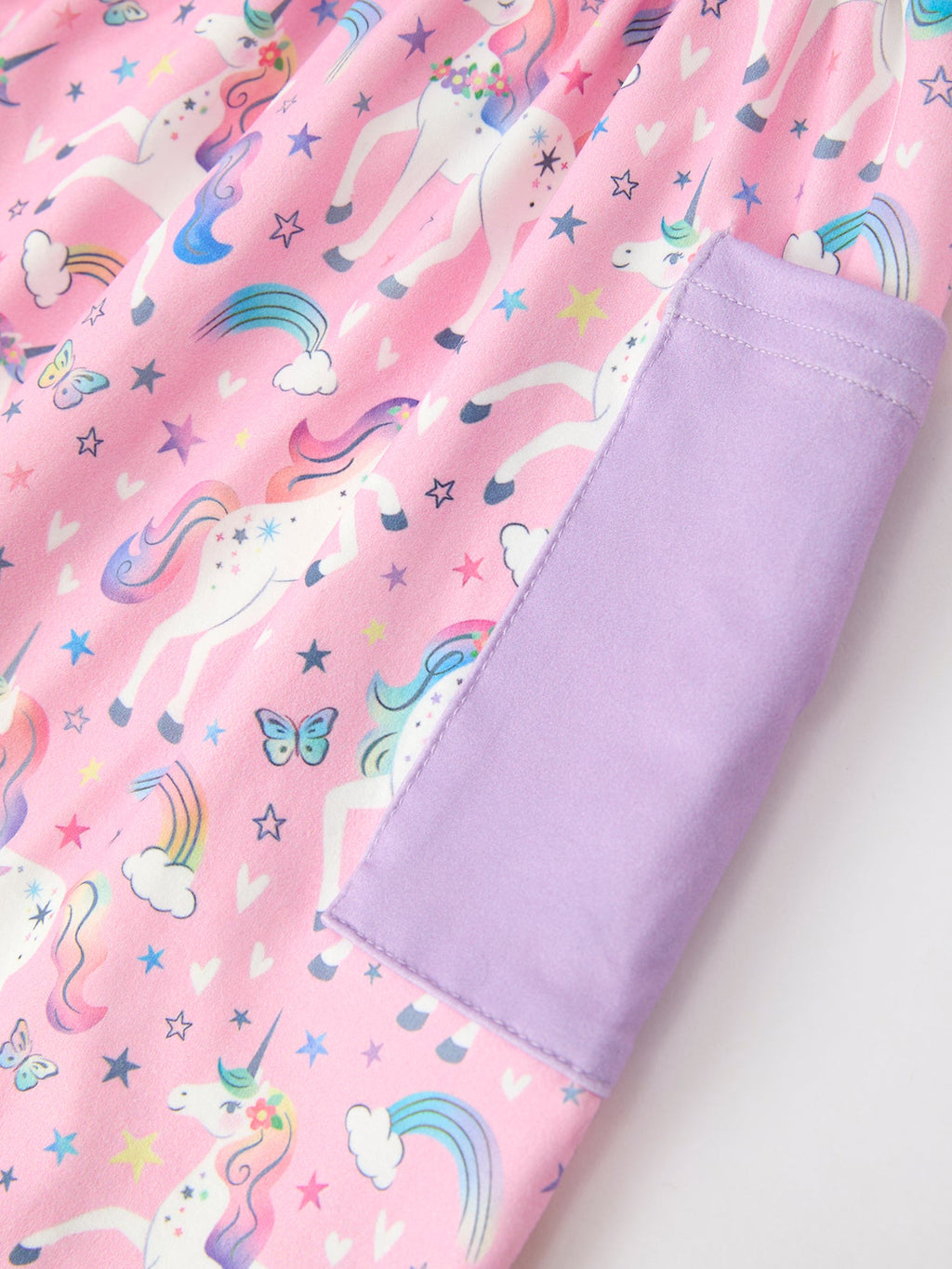 Girls' Pink Unicorn & Rainbow Pocket Dress