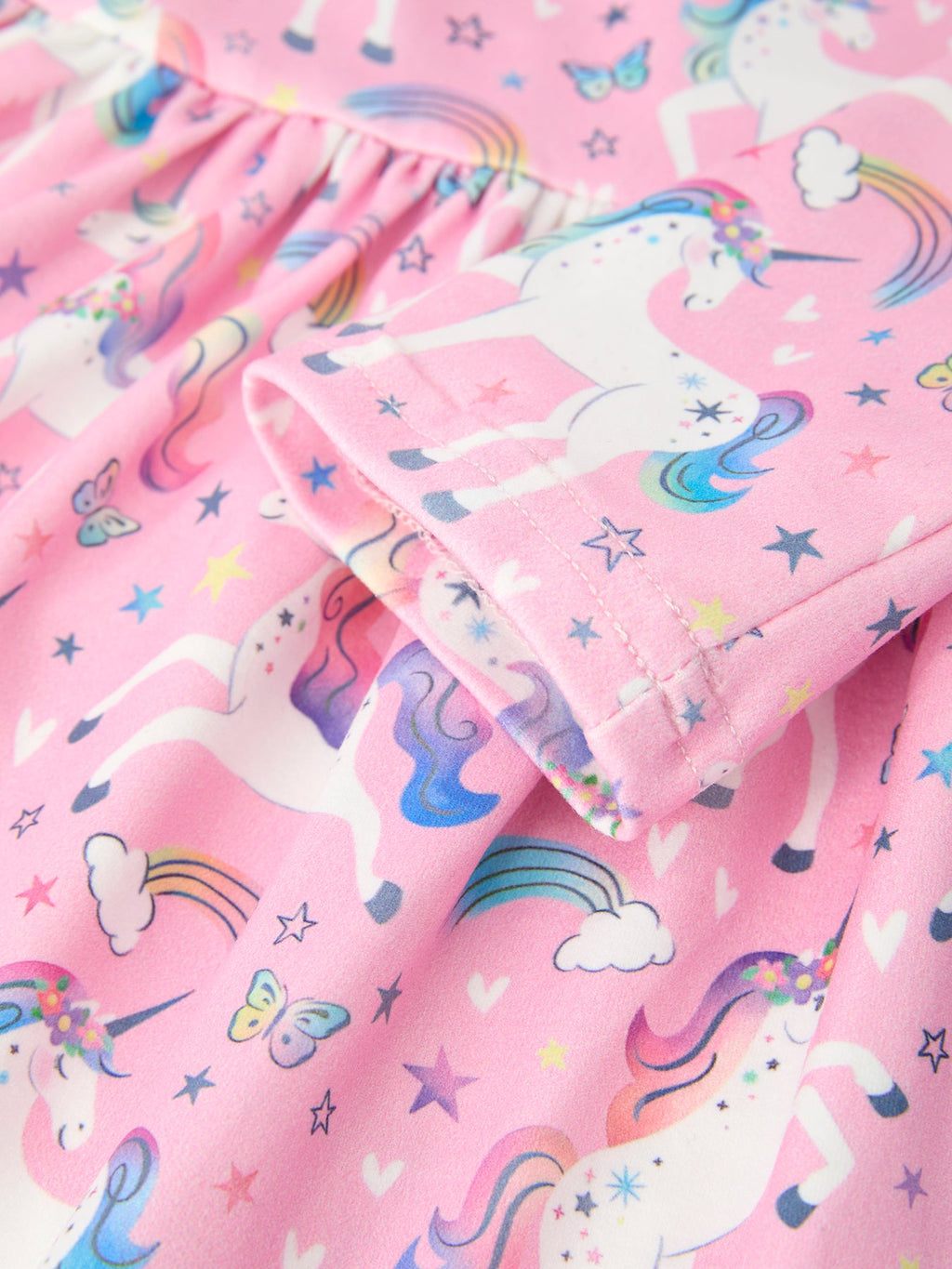 Girls' Pink Unicorn & Rainbow Pocket Dress