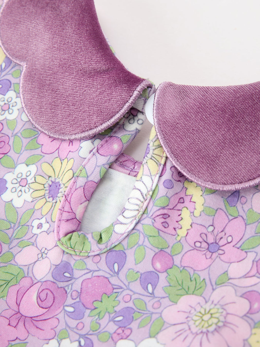 Girls' Purple Floral Dress with Velvet Collar