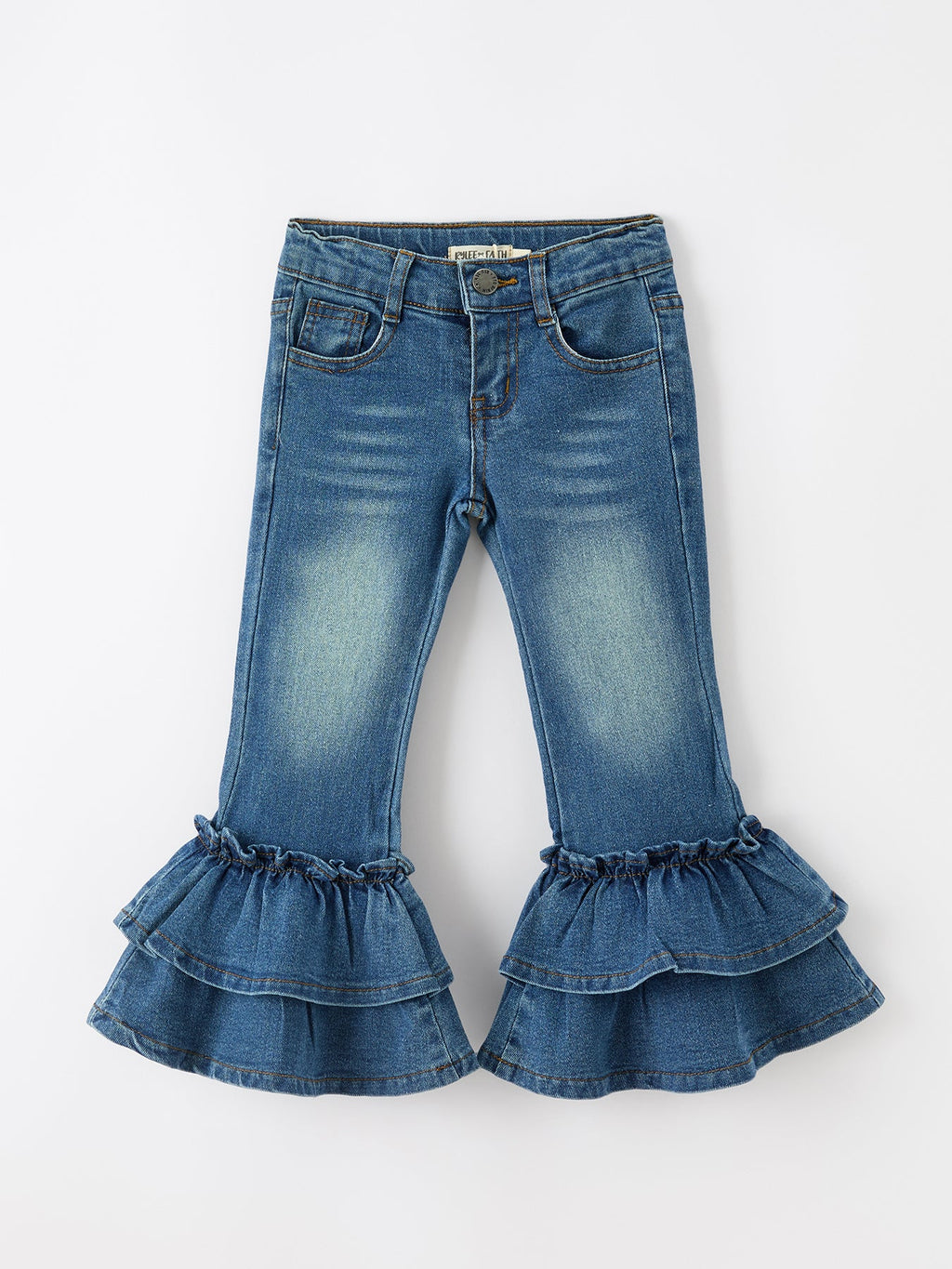 Girls' Denim Ruffle Bell-Bottom Leggings