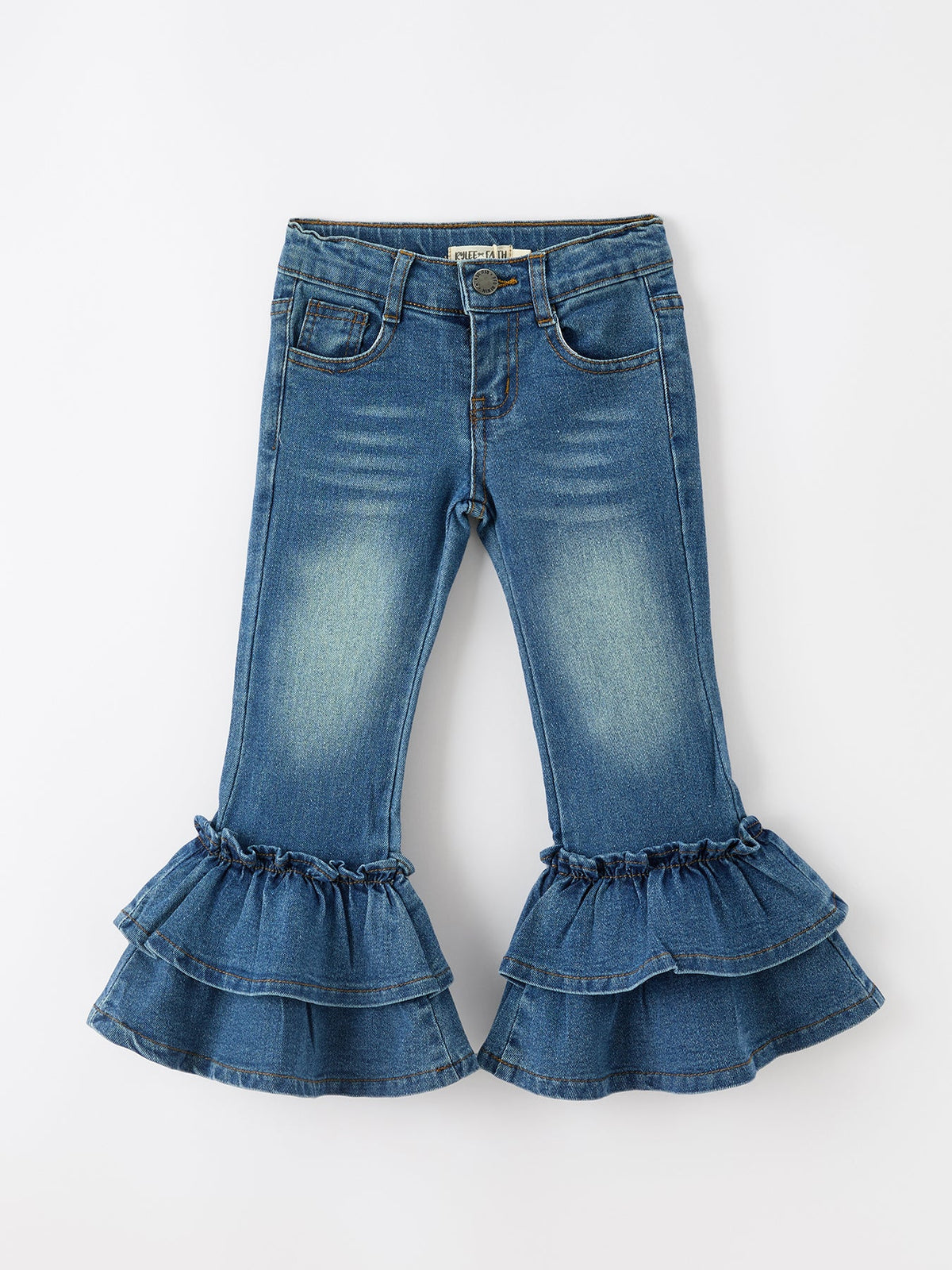 Girls' Denim Ruffle Bell-Bottom Leggings