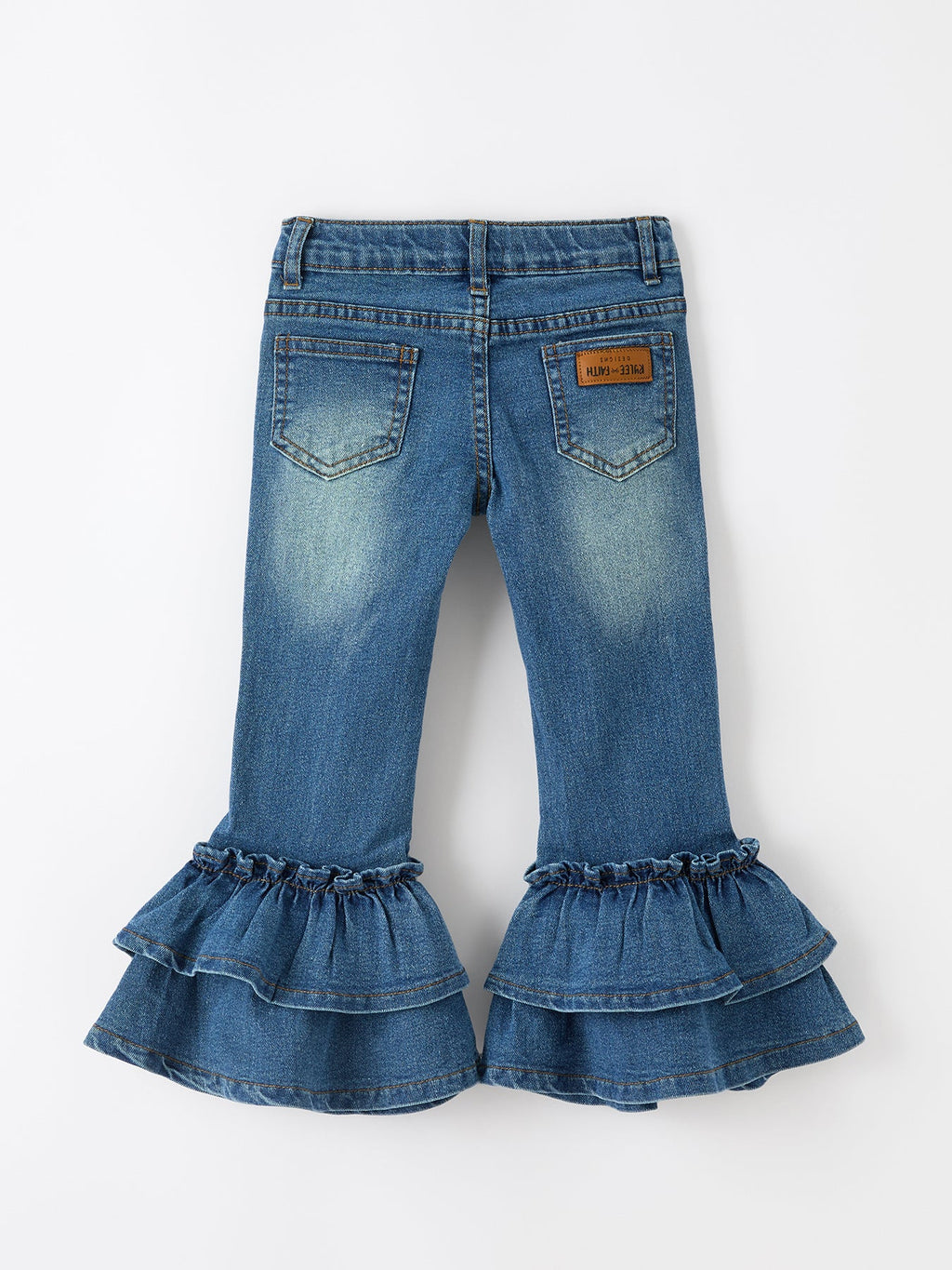 Girls' Denim Ruffle Bell-Bottom Leggings